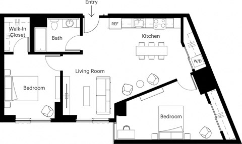 a floor plan of a room with a bedroom and a living room